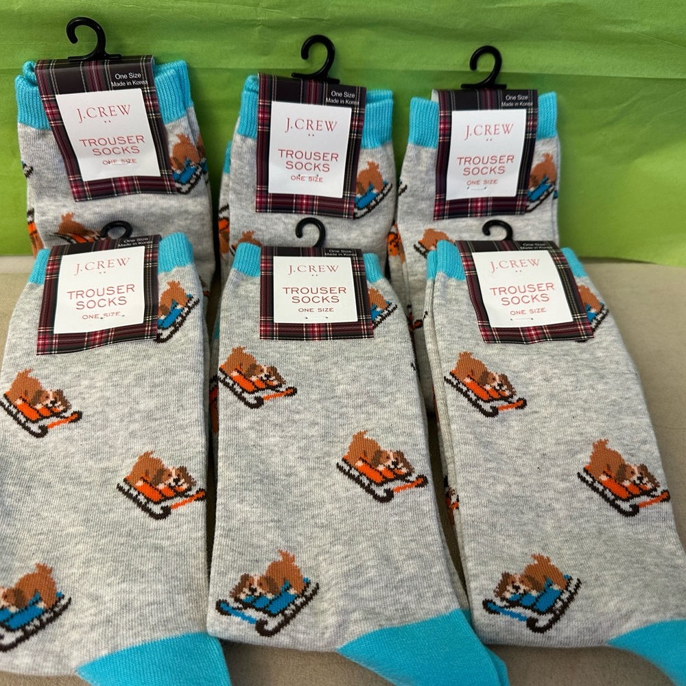 J. Crew Light Gray Socks with Fox Pattern and Turquoise Details